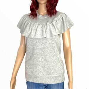David Lerner Ruffle Layer Sweater Top sz Small Gray with Lurex Threading